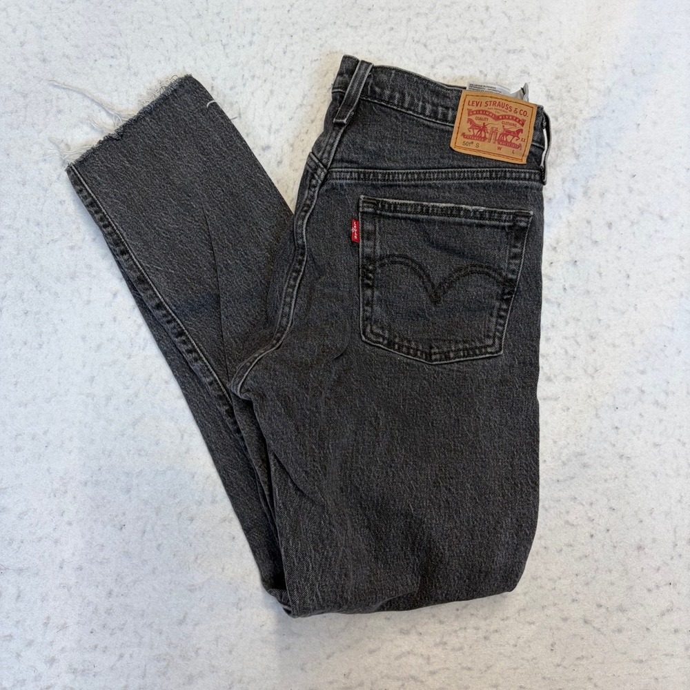 Levi's 501 S Jeans Womens 27 Charcoal Gray Raw Hem Skinny Button Fly